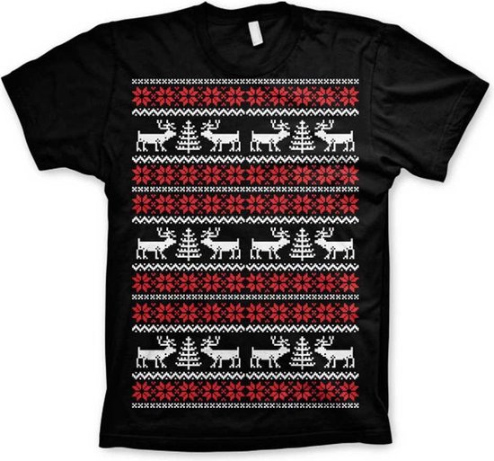 Heren Tshirt -2XL- Christmas Knit Pattern Zwart