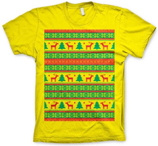Heren Tshirt -2XL- Christmas Knit Pattern Geel