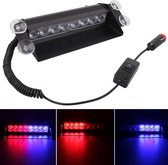 8W 800LM 8-LED rood + blauw licht 3-standen verstelbare hoek auto flitser Stroboscoop Noodverlichting Waarschuwingslamp met Suckers, DC 12V