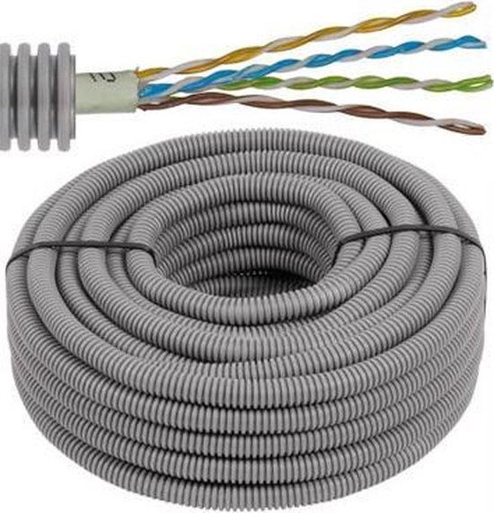 Flexibele voorbedrade buis met UTP kabel cat. 5e, 4x2x0,5mm Ø 16mm, 100 meter FLEX...