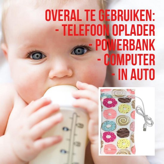 Allernieuwste USB Baby Fles Warmer model Donuts - Heater - Reisaccessoire - Draagbaar - Klittenband - Kleur van Allernieuwste — afbeelding 2