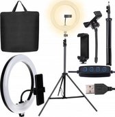 LED Ringlamp met statief (verstelbaar) incl Telefoonhouder - Tiktok lamp - Ringlight - Standaard/statief 165cm - LED verlichting - Make-Up lamp - Selfielamp - Studiolamp - Influencer - Youtub