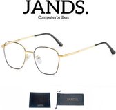 JANDS. NR.8 - Computerbril - Blauw Licht Bril - Blue Light Glasses - Beeldschermbril - Tegen Vermoeide Ogen - Zonder Sterkte - Unisex - Zwart/Goud - Met Gratis Accessoires