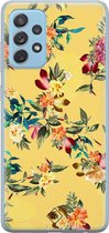 Samsung A52 (5G) hoesje siliconen - Floral days | Samsung Galaxy A52 (5G) case | geel | TPU backcover transparant