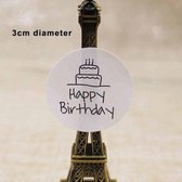 Sluitsticker Sticker Happy Birthday Wit Zwart Taart - Sluitzegel | Envelop - Traktatiezakje - | Envelop sticker | Cadeau - Gift - Cadeauzakje - Traktatie - Kado - Kadozakje | Chique inpakken | Verjaardag - Feest - Birthday | DH collection