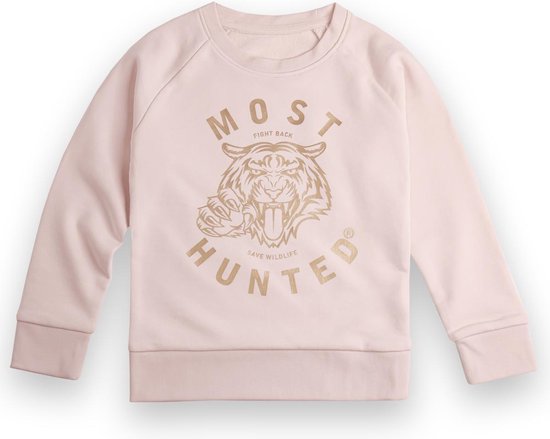 Most Hunted - kindersweater - tijger - licht roze goud - maat 122/128cm