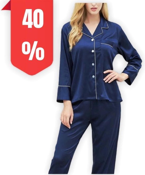 Pyjama en satin pour dames, bleu foncé, taille S/ M en satin super doux,  cadeau Uniek... | bol.com