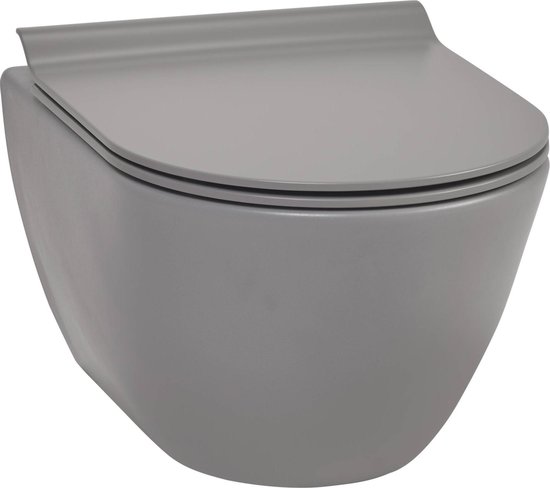 Ben Segno Hangtoilet - met Toiletbril - Compact Xtra Glaze+ Free Flush - Beton Grijs - WC Pot - Toiletpot - Hangend Toilet