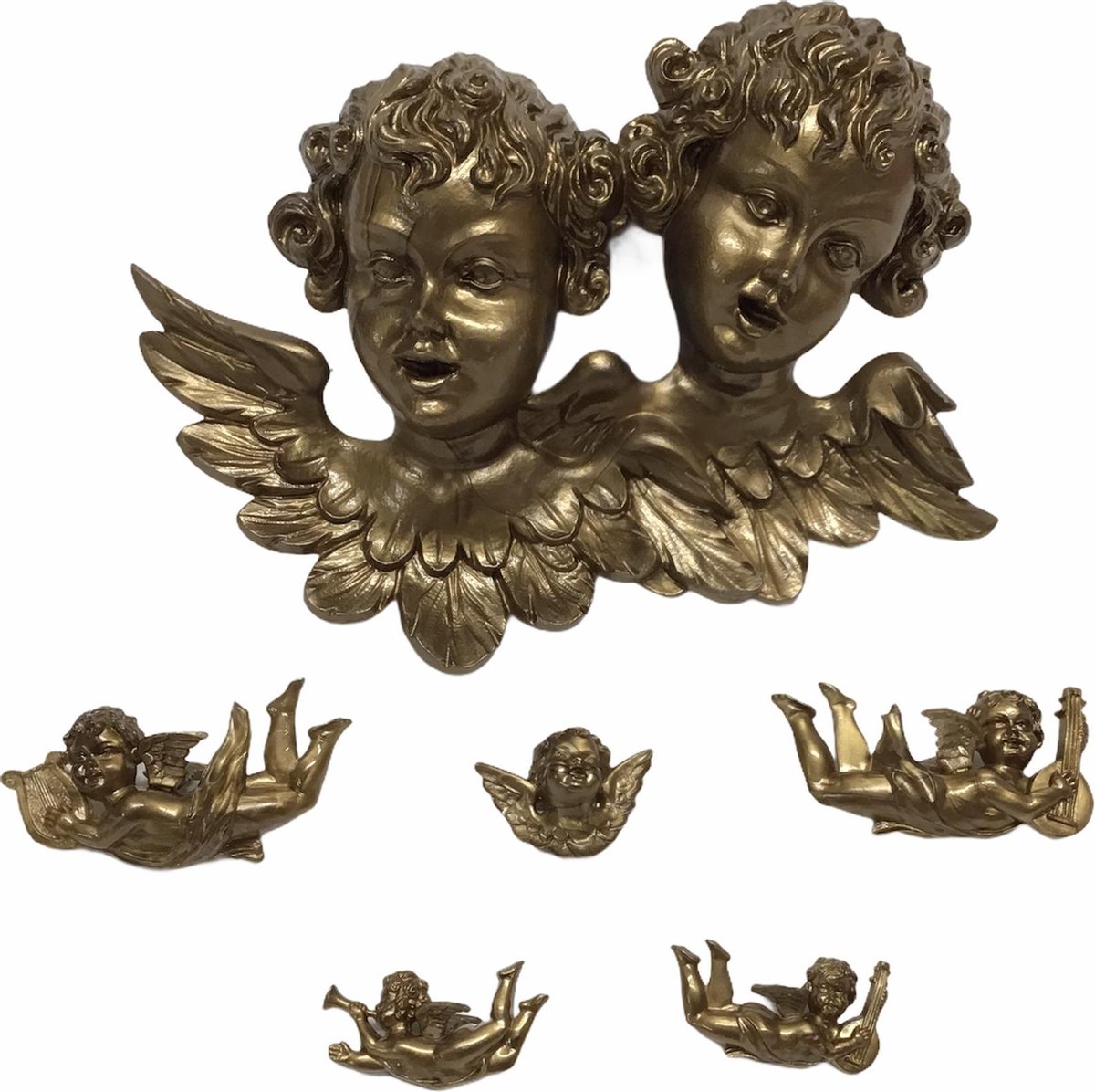 Set van 6 kerstengelen, eigen import, met diverse kleuren en stijlen voor kerstdecoratie.