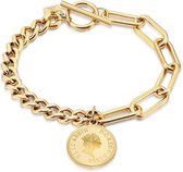 Twice As Nice Armband in goudkleurig edelstaal, 2 verschillende kettingen, munt 17 cm