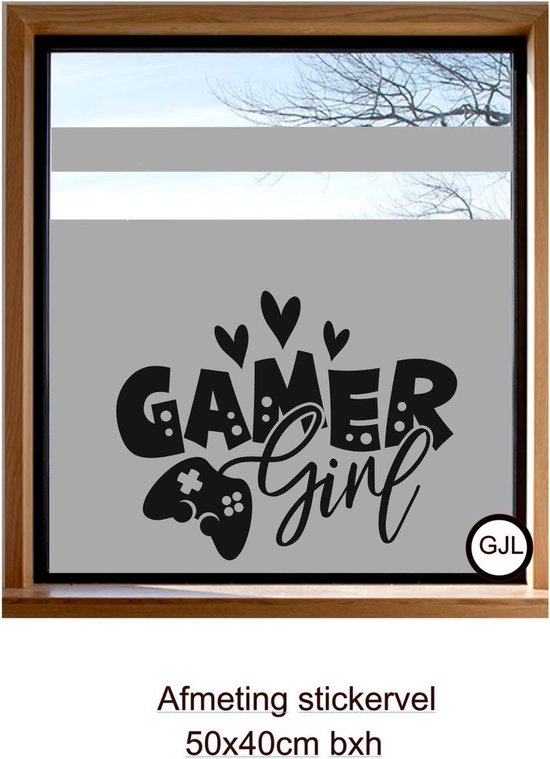 Raam Deur Muur sticker van een Gamer Girl - Meisjes - Meiden  - Computer - Spel - Spellen - Games - Decoratief -  Game Kleur zwart