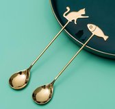 Hiden | Japanse Katten Theelepel - RVS - Keuken - Koffie & Thee | Goudkleurig