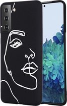 iMoshion Hoesje Geschikt voor Samsung Galaxy S21 Hoesje Siliconen - iMoshion Design hoesje - Wit / Zwart / Line Art Woman White