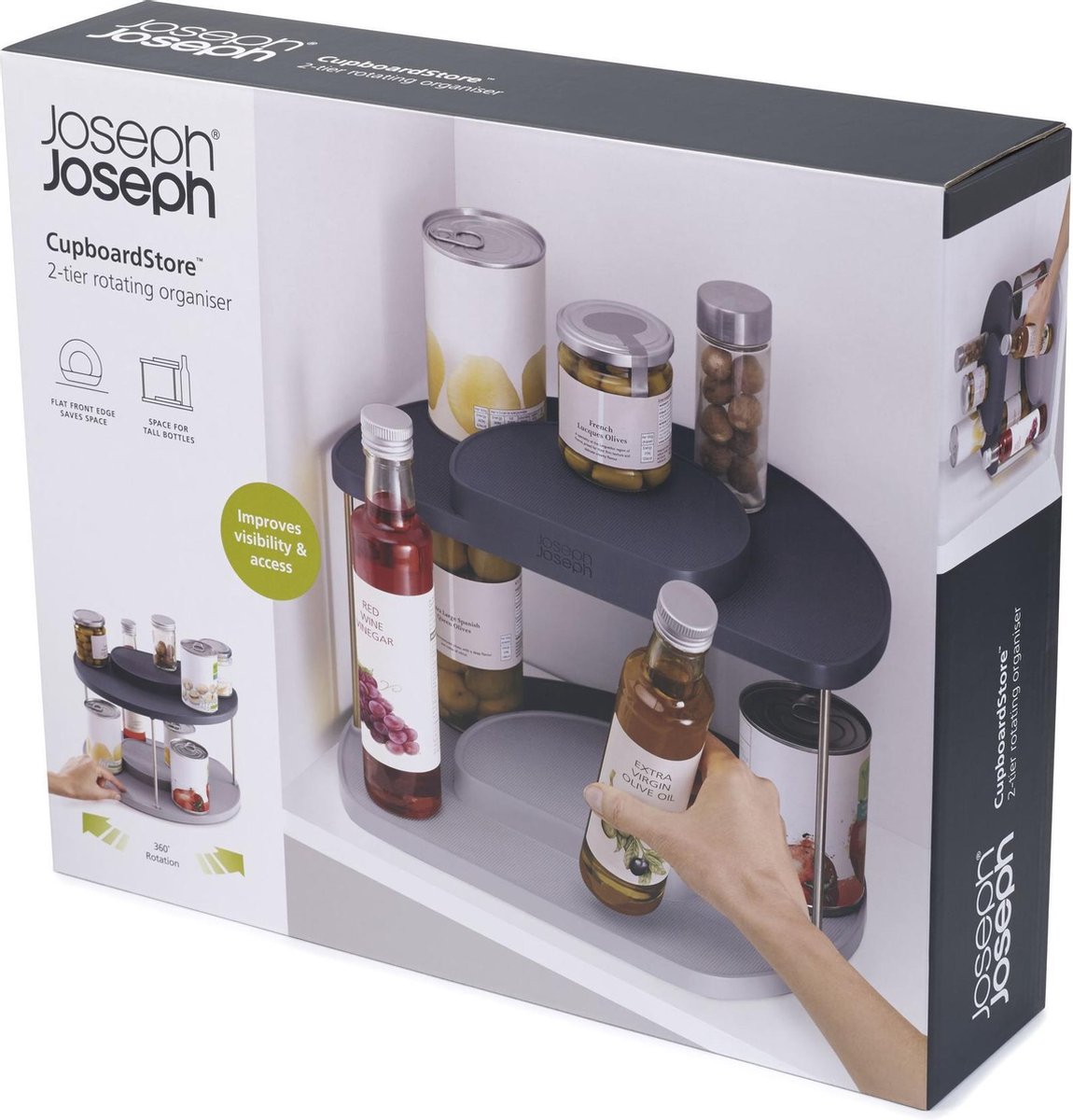 Joseph Joseph CupboardStore 2-Tier Roterende Organizer, Groot, Grijs