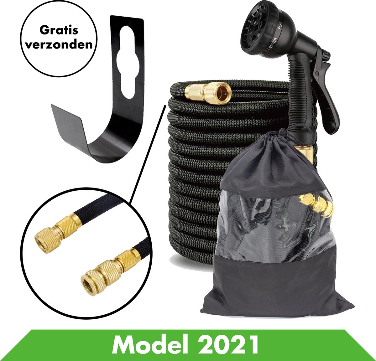Flexibele Tuinslang 30 Meter - Zwart - Uitrekbaar - Uitrekbare Tuinslang - Tuin Bewatering - Magic G