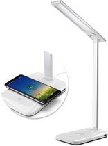 TribeTek LED Bureaulamp - Wit – Draadloos Opladen Voor Telefoon – Dimbaar – Opvouwbaar – Smart Touch - Qi-Technologie