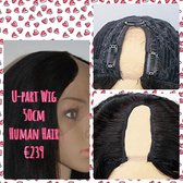 U part Wig 1/2 pruik Clip In Extensions 100%human hair 50cm kleur 1 zwart