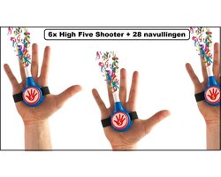 6x High Five Confetti Shooter met papieren snippers + 28 navullingen - shooter papier hig five thema feest festival party