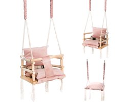 Product: Babyschommel Babyzitje - Stof Hout - Babyschommel Binnen - kinderschommel - Schommel Baby Zitje - Schommelzitjes - Schommelstoel - Roze, van het merk 