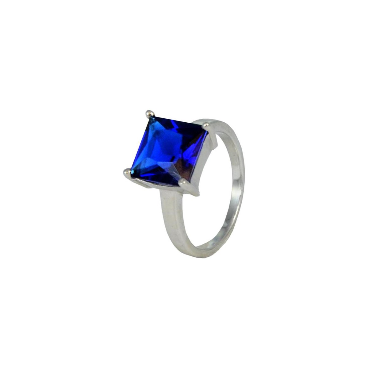 Silventi 943282689-56 Zilveren Ring - Dames - Vierkante Zirkonia - 10 mm - Donker Blauw - Maat 56 - Rhodium - Zilver