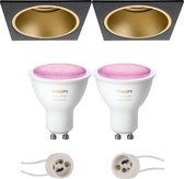 PHILIPS HUE - LED Spot Set GU10 - White and Color Ambiance - Bluetooth - Primux Minko Pro - Inbouw Vierkant - Mat Zwart/Goud - Verdiept - 90mm