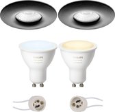 PHILIPS HUE - LED Spot Set GU10 - White Ambiance - Bluetooth - Primux Luno Pro - Waterdicht IP65 - Inbouw Rond - Mat Zwart - Ø82mm