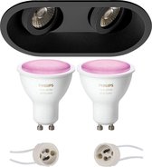 PHILIPS HUE - LED Spot Set GU10 - White and Color Ambiance - Bluetooth - Primux Zano Pro - Inbouw Ovaal Dubbel - Mat Zwart - Kantelbaar - 185x93mm
