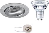 PHILIPS - LED Spot Set - CorePro 827 36D - Primux Delton Pro - GU10 Fitting - Dimbaar - Inbouw Rond - Mat Zilver - 5W - Warm Wit 2700K - Kantelbaar - Ø82mm