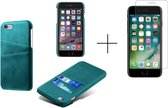 Card Case voor Apple iPhone 8 | iPhone 7 | iPhone SE 2020 | PU Leren Back Cover | Luxe Telefoonhoesje | Pasjeshouder | Groen + 1x Screenprotector iPhone 8