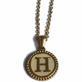 Aramat jewels -ketting-letter h- chirurgisch staal -wit- schelp - goudkleurig-45cm - dames- rond