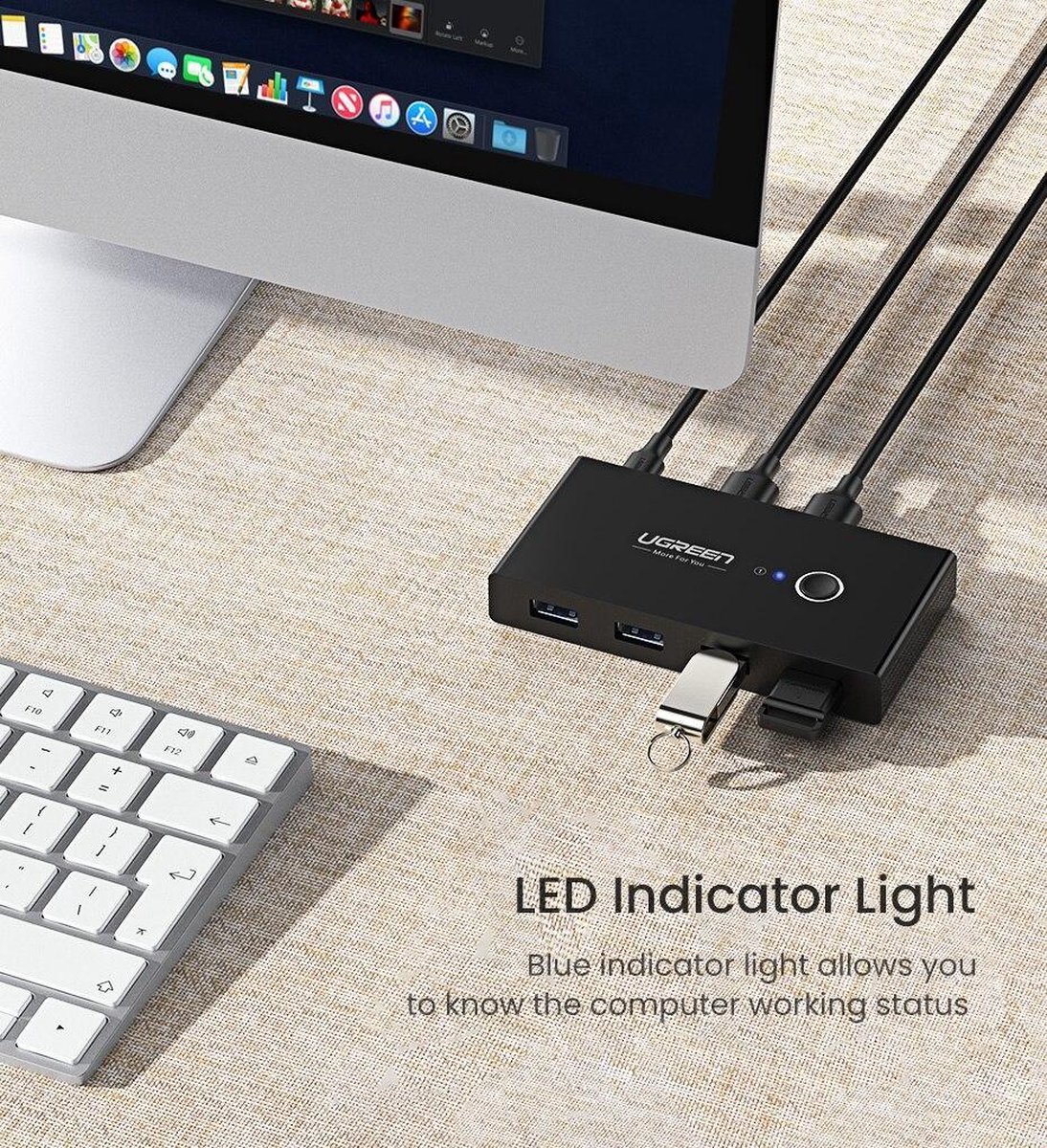 USB 3.0 Switch 2-in-4-out Met USB-C – Aluminium, Draadloze Afstandsbediening (1,5 M) – Voor 2 Pc's En 4 USB-apparaten