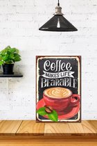 3d Retro Hout Poster Coffee makes life Bearable