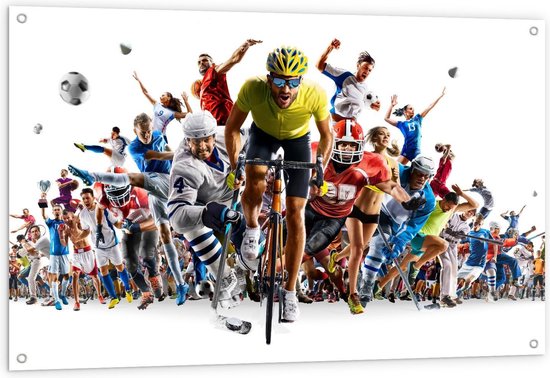 Tuinposter – Collage van Verschillende Sporten - 120x80cm Foto op Tuinposter  (wanddecoratie voor buiten en binnen)