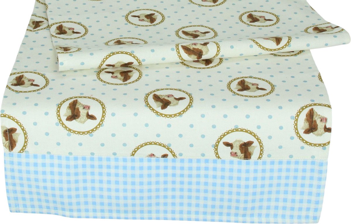 Tafelloper - Happy Cow - roodbonte koeien - 100% Katoen - 155 x 45 cm