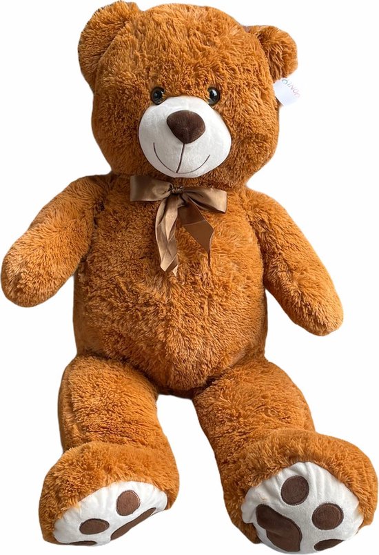 Zachte XXL knuffelbeer bruin met strik 1 meter groot voor Valentijnsdag | bol.com