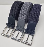 3 pack deal - Elastische broekriem  Stretch riem  Vlecht riem Gevlochten riem  Elastiek riem - unisex - Kleur 1-Blauw 2-Grijs 3-Zwart