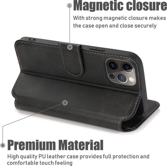 Geschikt voor Apple iPhone 12 Bookcase | Zwart | Pasjeshouder Hoesje | Portemonnee