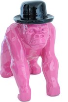 Beeld gorilla roze met hoed