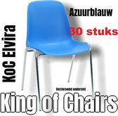 King of Chairs -set van 30- model KoC Elvira azuurblauw met verchroomd onderstel. Kantinestoel stapelstoel kuipstoel vergaderstoel tuinstoel kantine stapel stoel kantinestoelen sta
