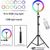 Mad Solutions | Ring Lamp | Ronde lamp | Led Pro Ringlamp met statief (verstelbaar) Ring Flitser incl telefoonhouder - 26 cm/10 inch -186cm hoog | USB | Flitser | Ring lamp | Tik Tok | Make-u