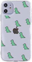 iPhone 12 Mini Hoesje - Dinosaurus - Transprant - Groen - Flexibel – Doorzichtig – Soft - Backcover – Geschikt voor Apple – Case – Schok – Shockproof – Cover – Bescherming – Smartphone – Tele