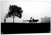 Tuinposter – Mensen aan het Werk met Dieren op de Velden - 120x80cm Foto op Tuinposter  (wanddecoratie voor buiten en binnen)