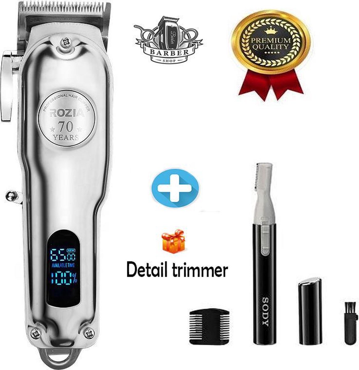 Rozia HQ2208 PRO Professionele Tondeuse mannen- Draadloos - Kapper - Haartrimmer -Detail Trimmer - Trimmer - Baardtrimmer -Tondeuse mannen hoofdhaar - Scheerapparaat -Tondeuse - Incl. Precisietrimmers