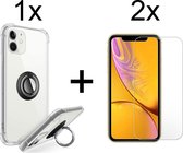 iPhone 12 Mini hoesje Kickstand Ring shock proof case transparant magneet - 2x iPhone 12 Mini Screen Protector