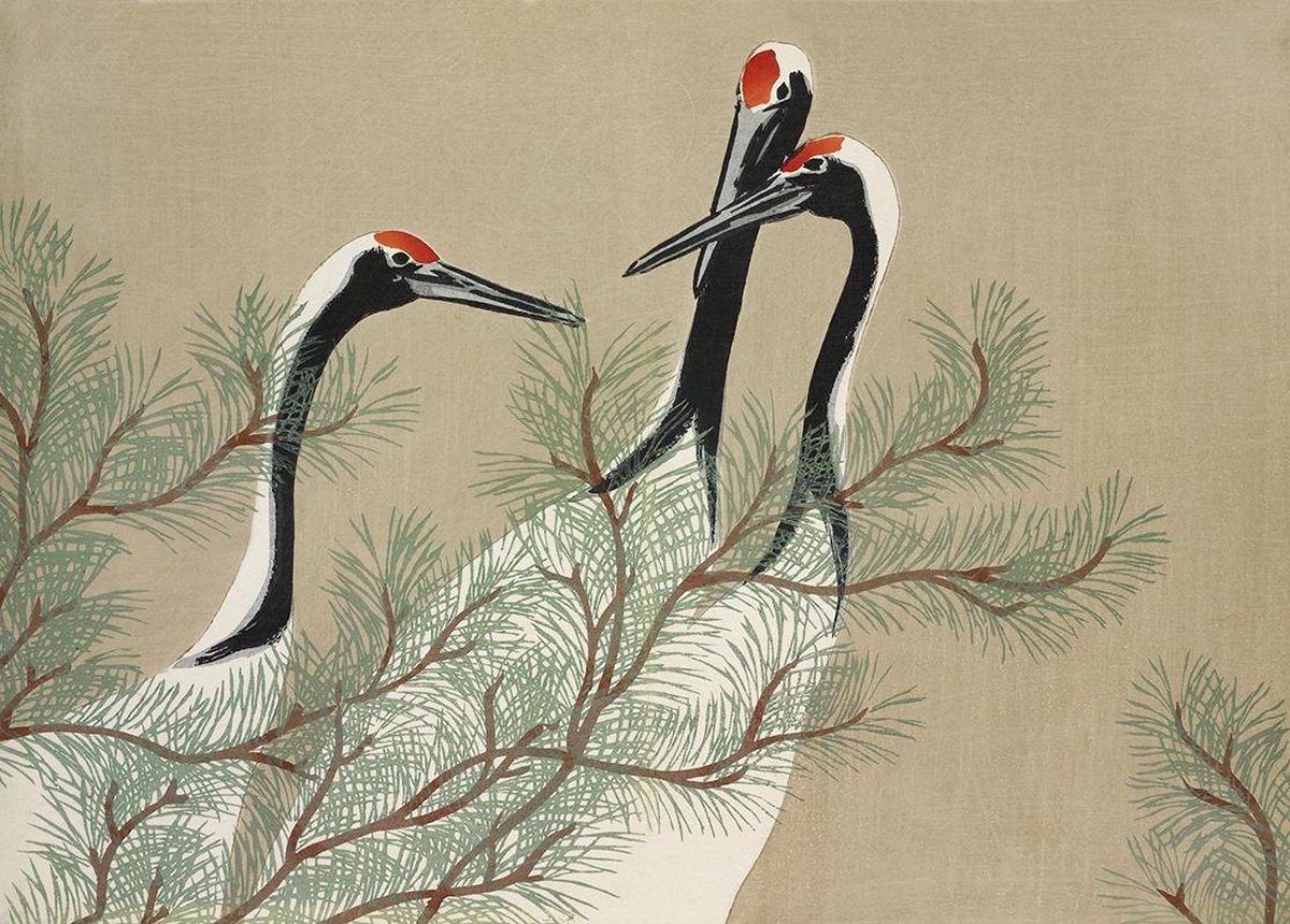 Poster Kraanvogels Kamisaka Sekka Japans Schilderij Kunst Prent