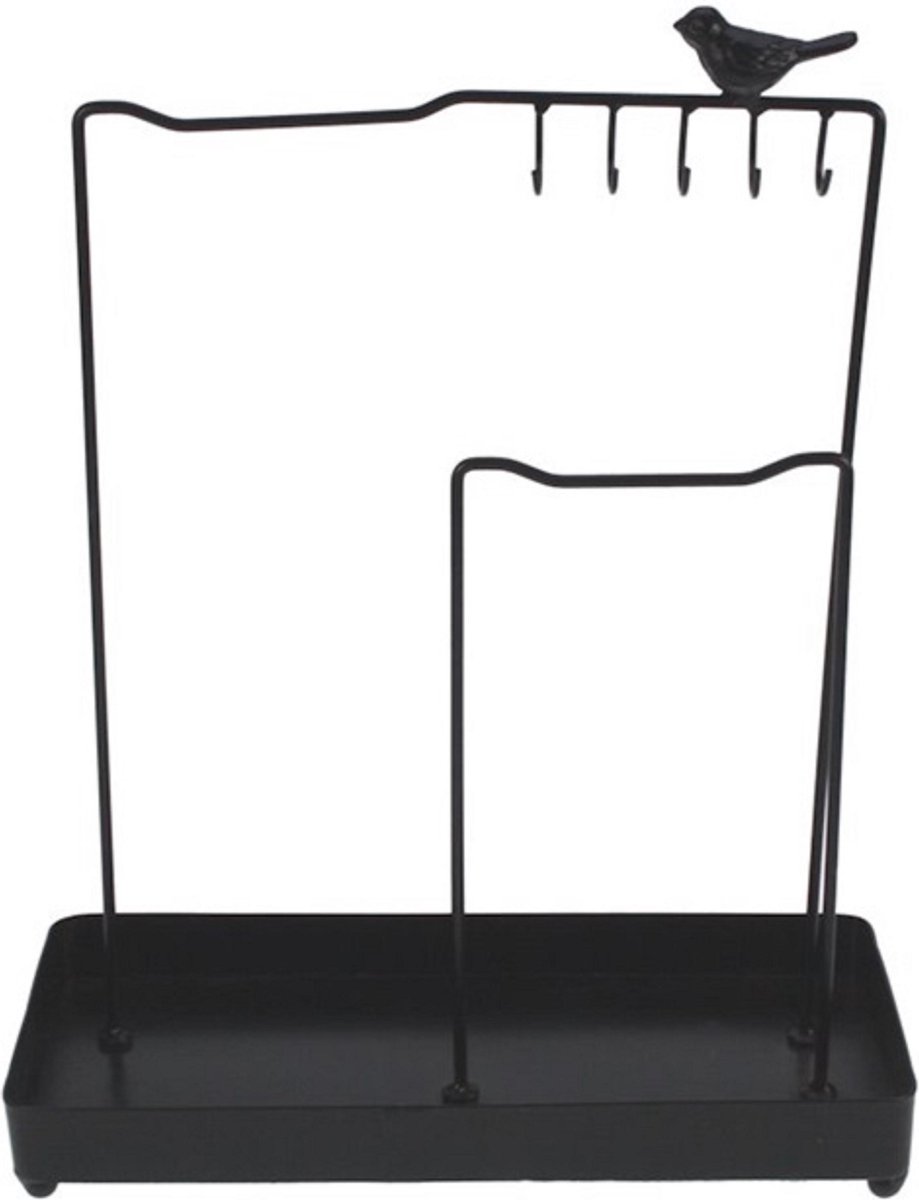 Sieradenrek met haken en vogel zwart 26x12x33m