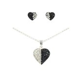 Silventi 969900020 Set Zilveren Collier Oorstekers - Hart - Wit - Zwart - Zikonia - Collier 25 cm - Rhodium - Zilver