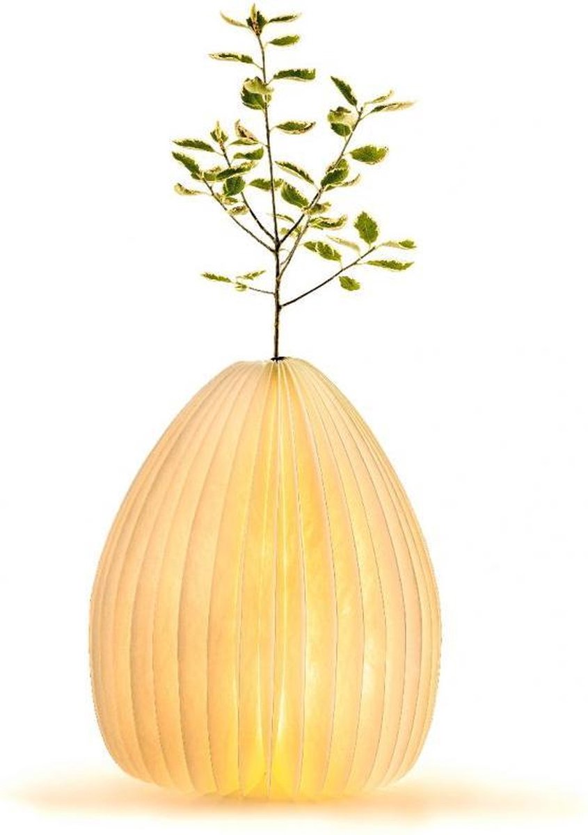 Gingko - Smart Vaas Lamp - notenhout - oplaadbaar