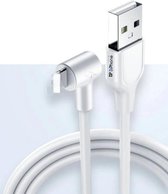 DrPhone D10 - 90° Haakse Lightning oplaadkabel - 2.4A Snel Laden - 1 Meter kabel -  Geschikt voor iPhone / IPad - Wit