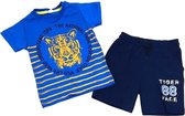 Jongens kleding set blauw T-shirt, blauwe korte broek katoen tijger maat 104